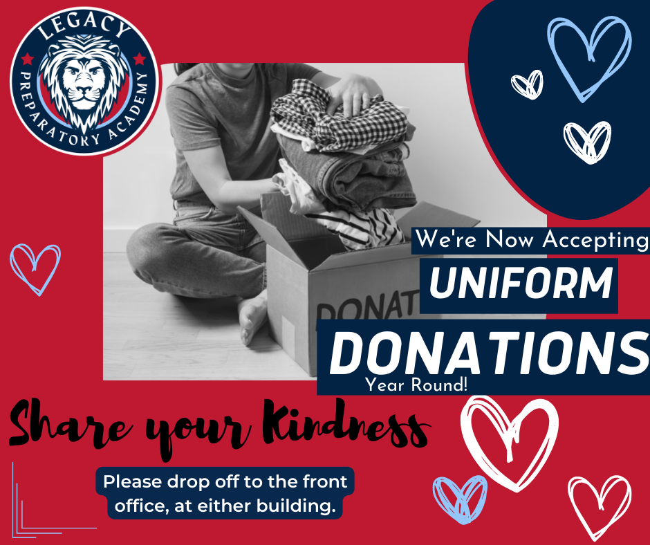 Uniform Donations now accepted year round at Legacy Preparatory Academy. Best public charter school in davis county!